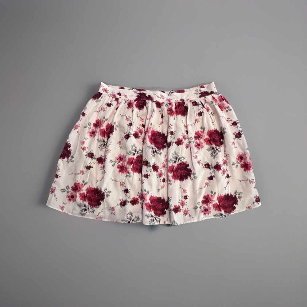 American Eagle Women's Burgundy Mini Floral A-Line Skirt, Size Medium Lined
